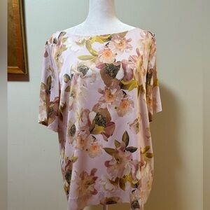Brooks brothers silk short sleeve top shirt floral pink sz 12